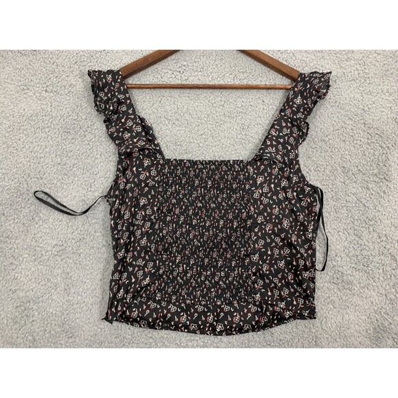 NWT FREE PEOPLE Merile Flutter Detail Ditzy Floral Smock Back Top Black Large - Picture 8 of 12